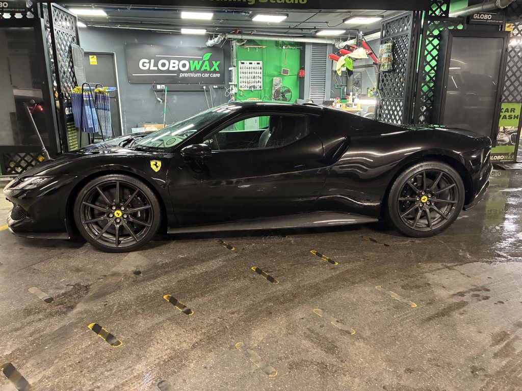 Black Ferrari after paint care at Globowax Malta