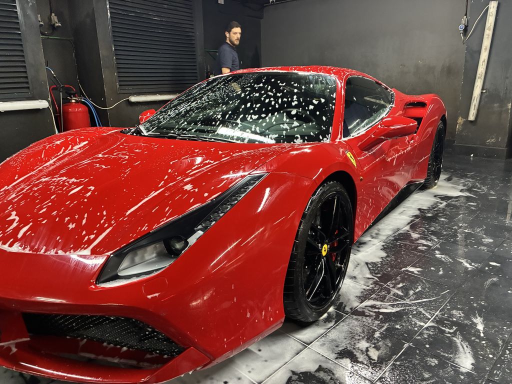 Ferrari 488 during a foam hand wash at Globowax Malta
